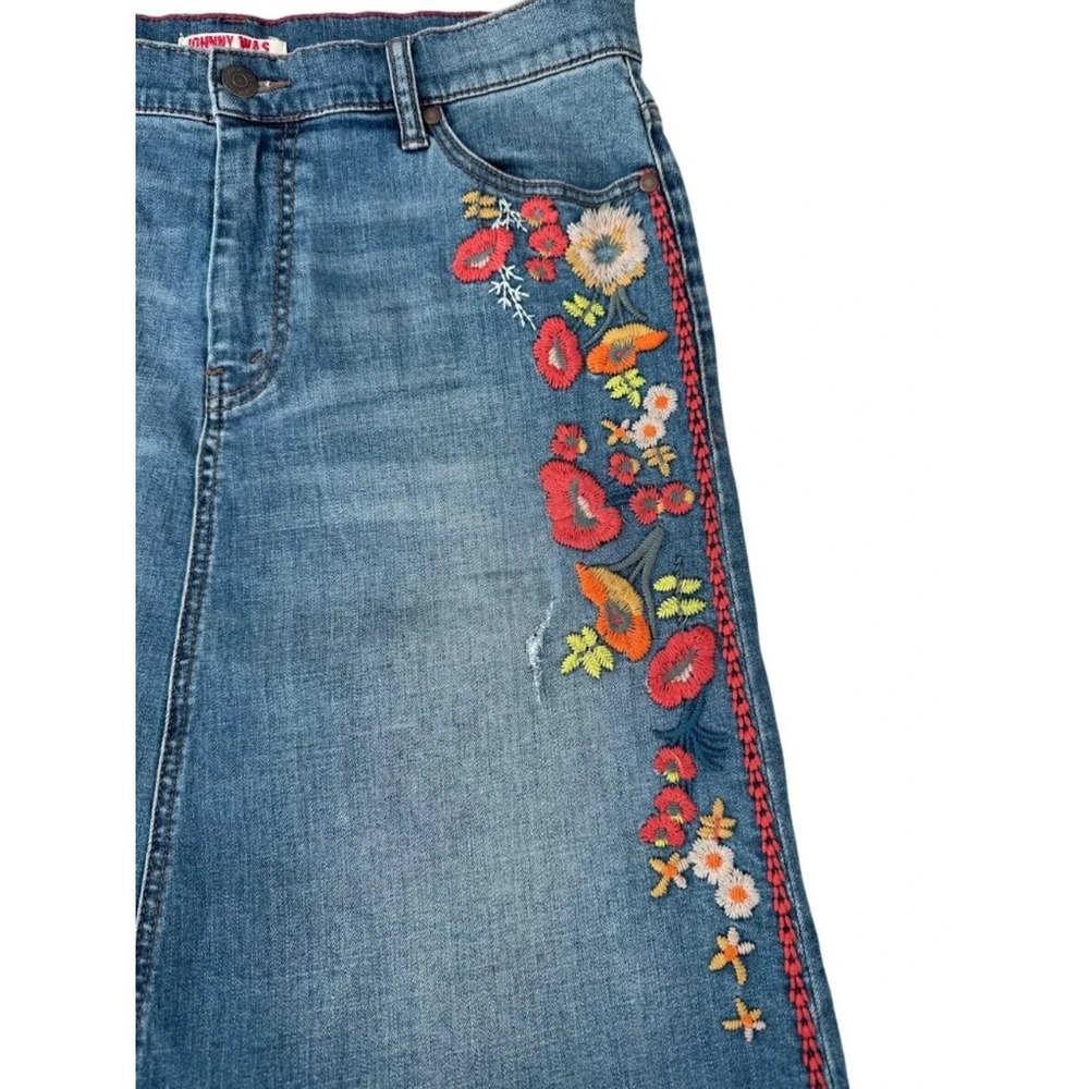 Johnny Was Christy Women's Indigo Blue Floral Embroidered Denim Skirt Size 30 - Picture 5 of 9